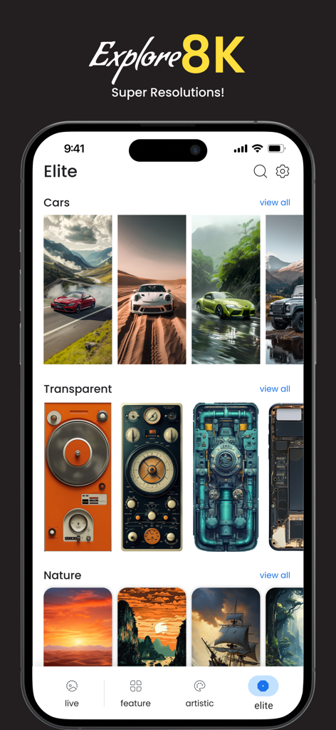 Elite collection of high resolution car and nature wallpapers in OMW app