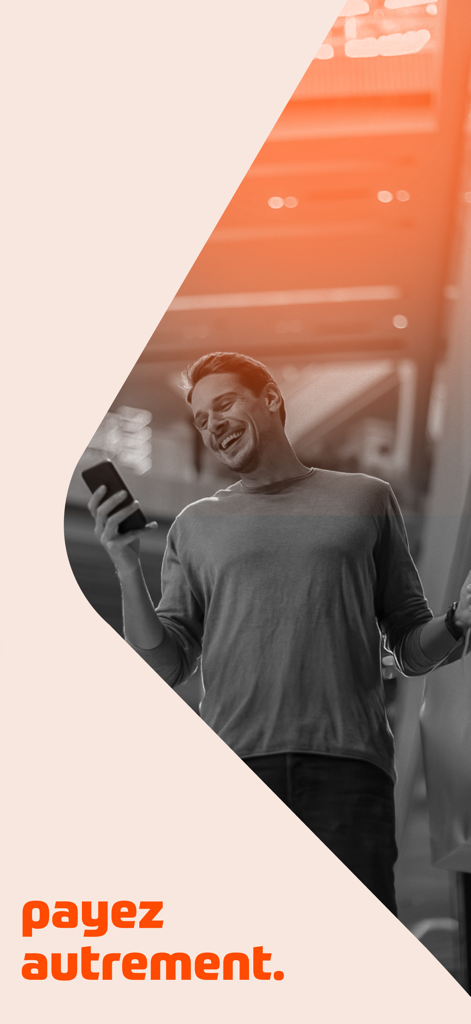 WIMPAY DZ BNA - A smiling man using the WIMPAY DZ BNA app on his smartphone for digital mobile payments