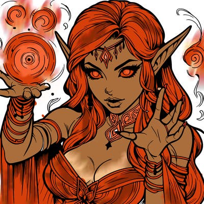 realistic scary beautiful elf sorceress casting spell