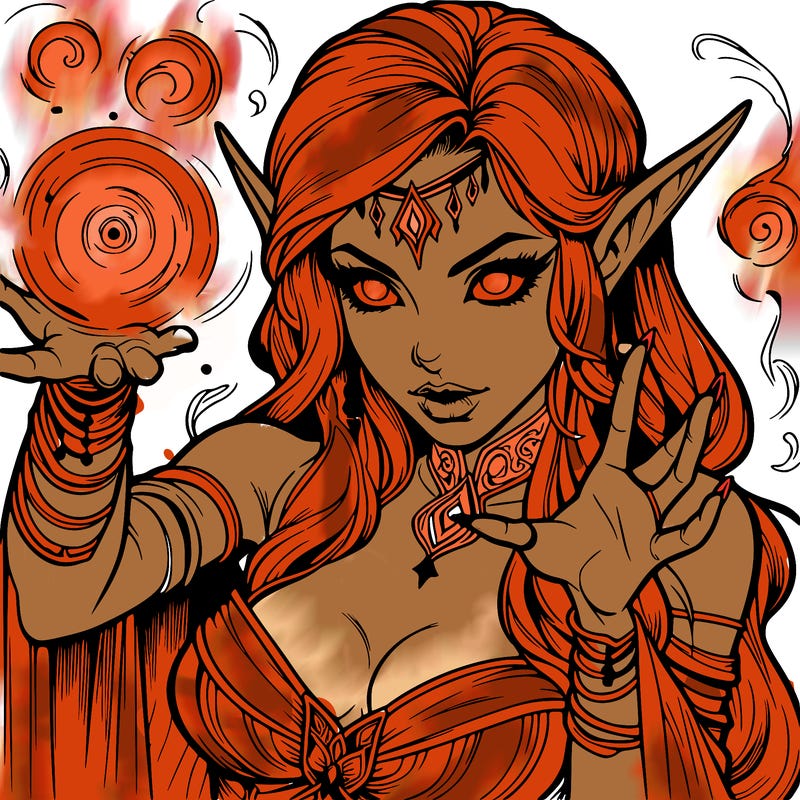 realistic scary beautiful elf sorceress casting spell