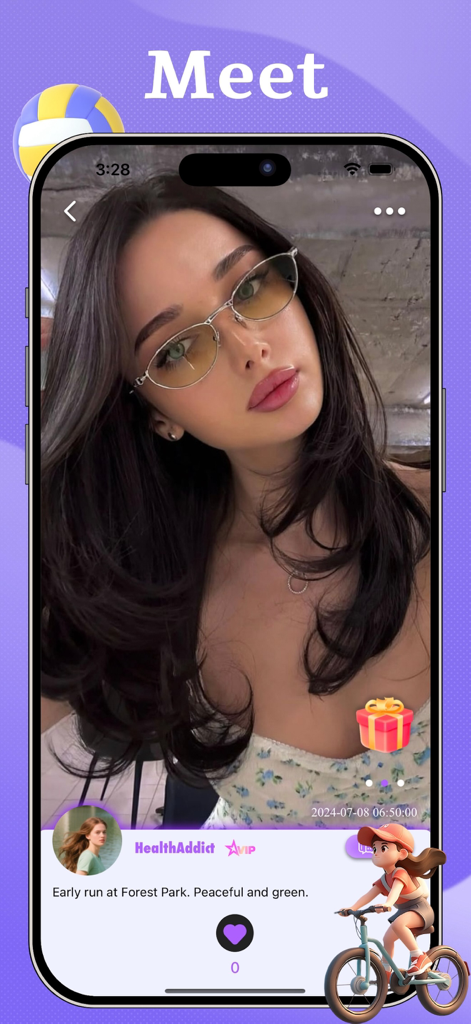 Jogy - Live Chat Fun, Discover - Jogy app interface showing a user profile with a VIP badge and status about an early run.