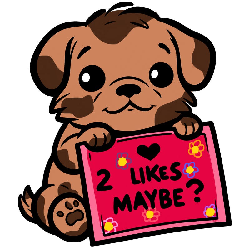 a puppy holding a sign that says 2 likes maybe?