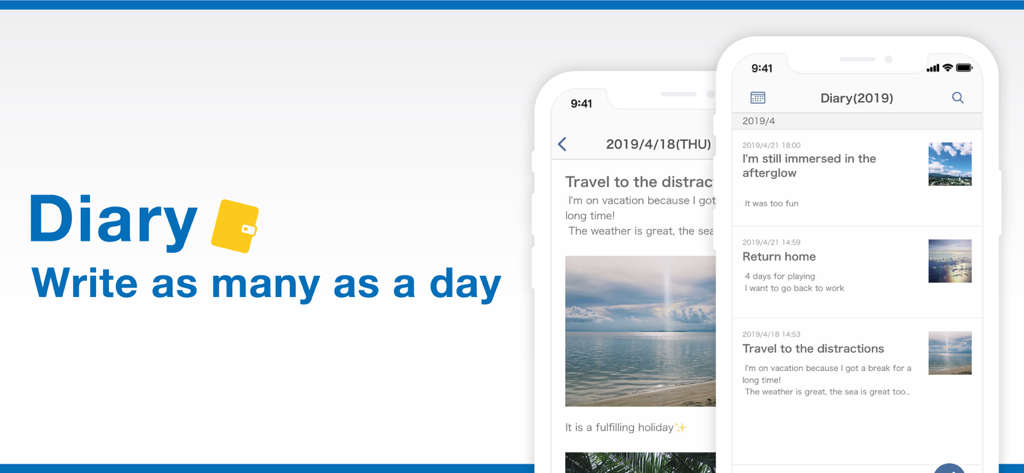 Digital diary interface in the Smart Planner app showing daily entries with photos and text.