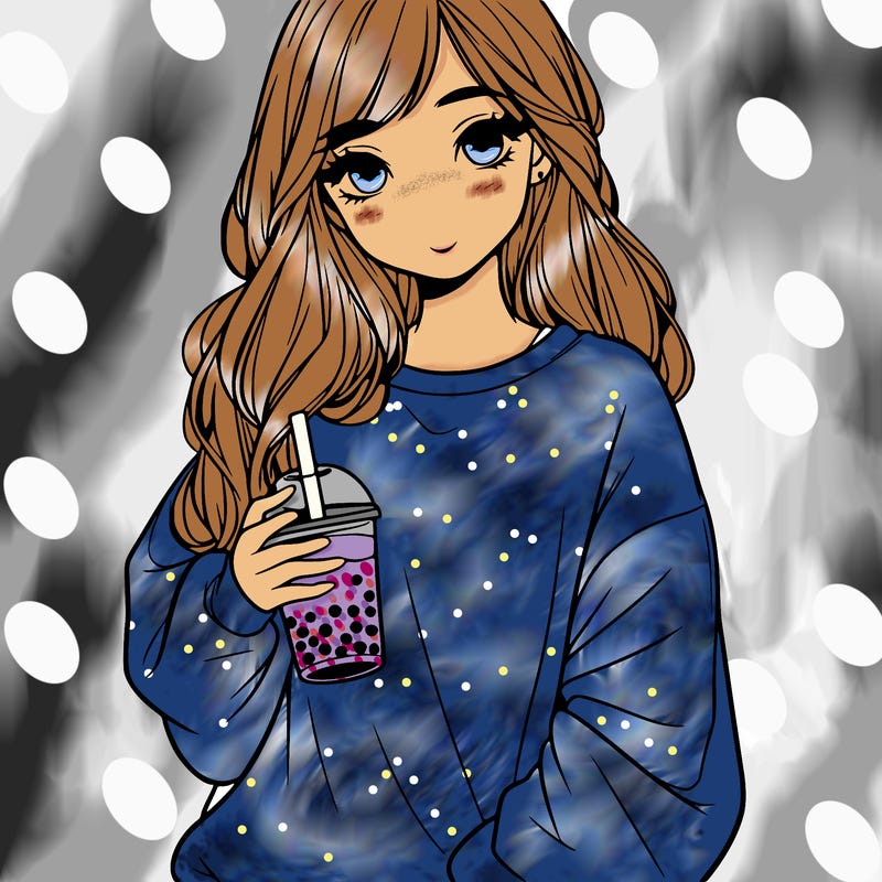 really pretty and realistic girl with boba and oversized sweatshirt