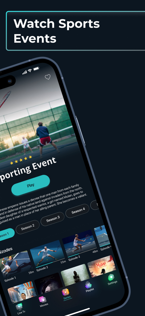IPTVPlayer.io | m3u & Xtream - iPhone screen showing the IPTVPlayer app interface for watching live sports and series