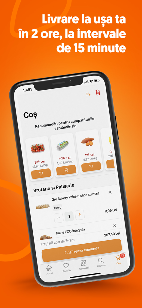 Sezamo - Sezamo mobile app interface showing the shopping cart with fresh groceries and a 2-hour delivery promise.