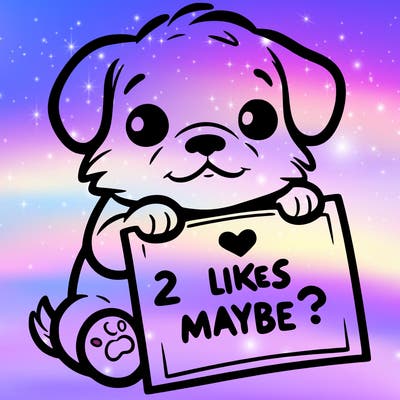 a puppy holding a sign that says 2 likes maybe?