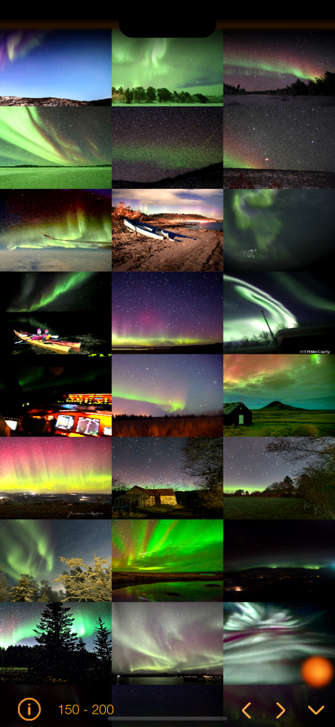 A grid gallery of various aurora borealis photos showcasing the northern lights across different landscapes