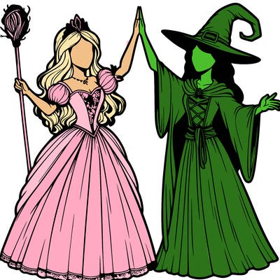 detailed realistic split of a princess and a witch