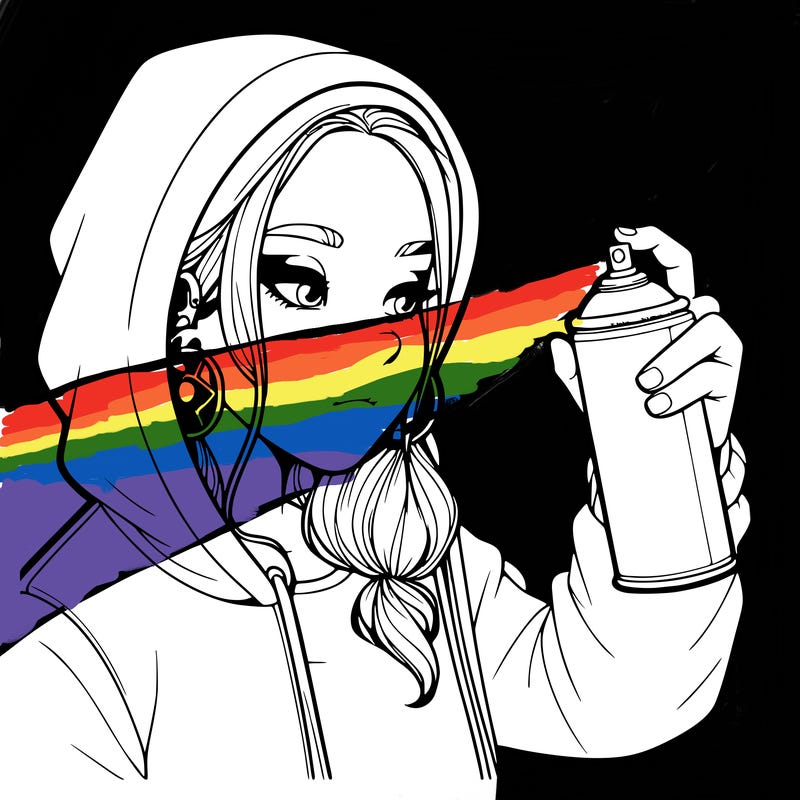 a realistic girl, spray painting