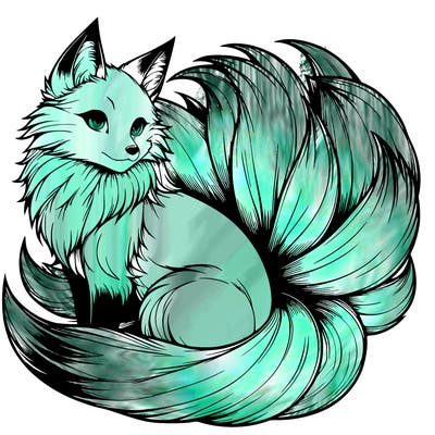 realistic detailed 9 tailed anime fox