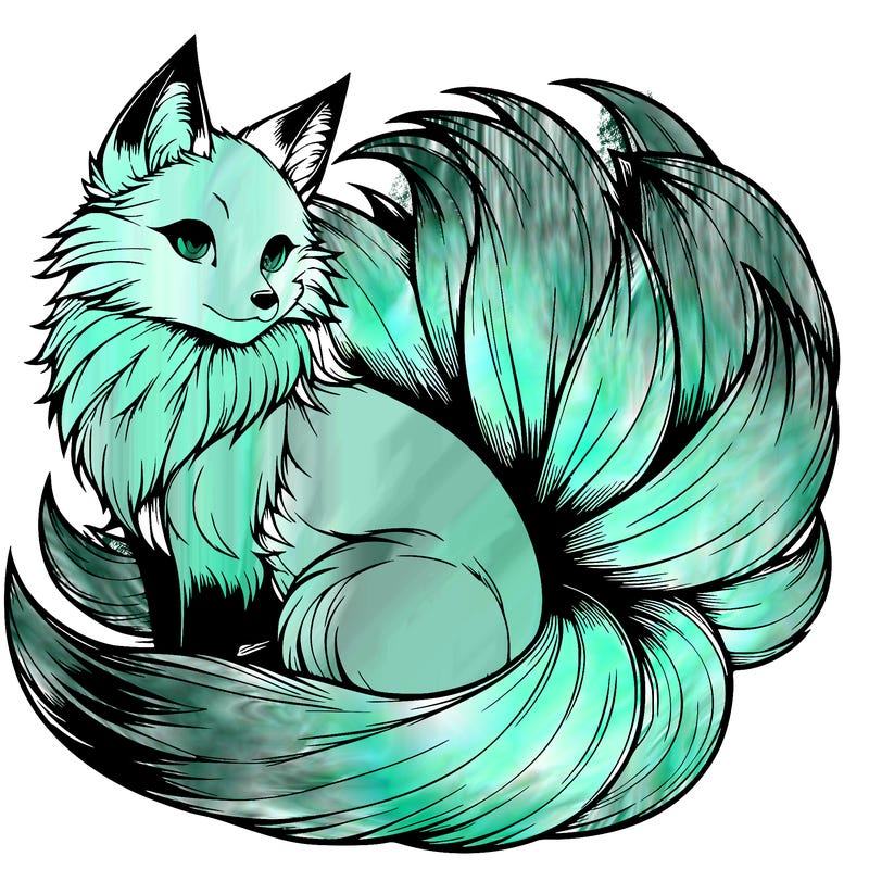 realistic detailed 9 tailed anime fox