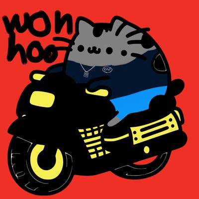 pusheen in a motorcycle