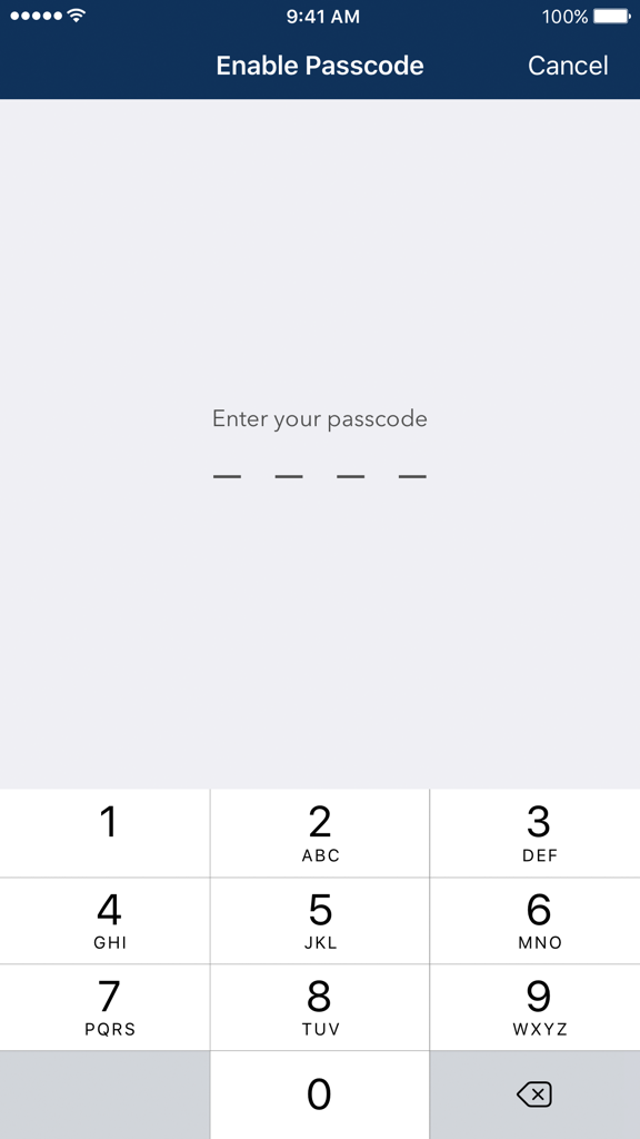 AVPlayer for iPhone - Passcode setup screen for securing media files in AVPlayer for iPhone.