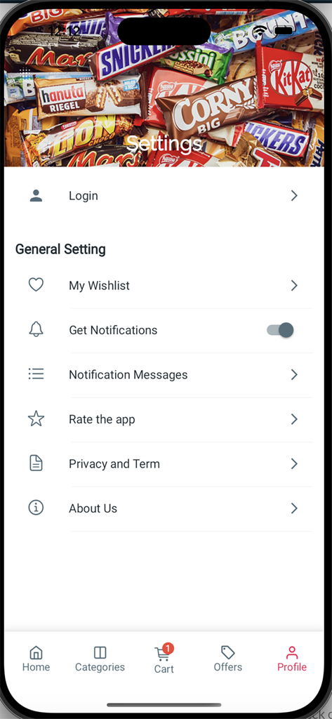 Big and Cheap Wholesale app settings interface showing account options and notification settings
