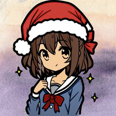 anime girl wearing a santa hat