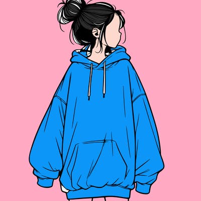 realistic girl with a oversized sweatshirt on and a bun