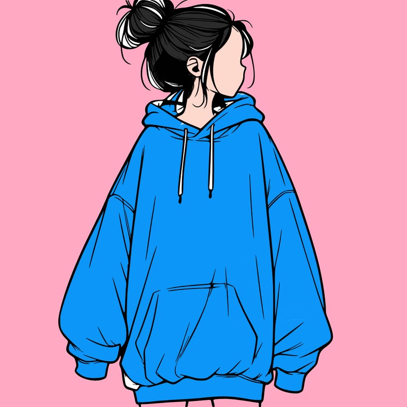 realistic girl with a oversized sweatshirt on and a bun