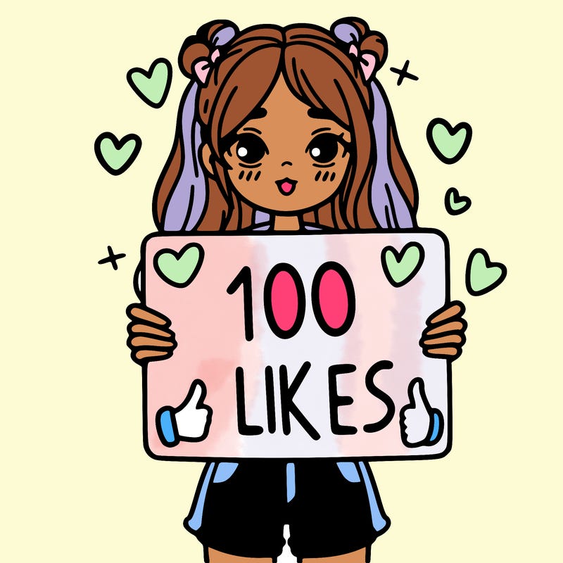 girl holding a sign saying 100 likes