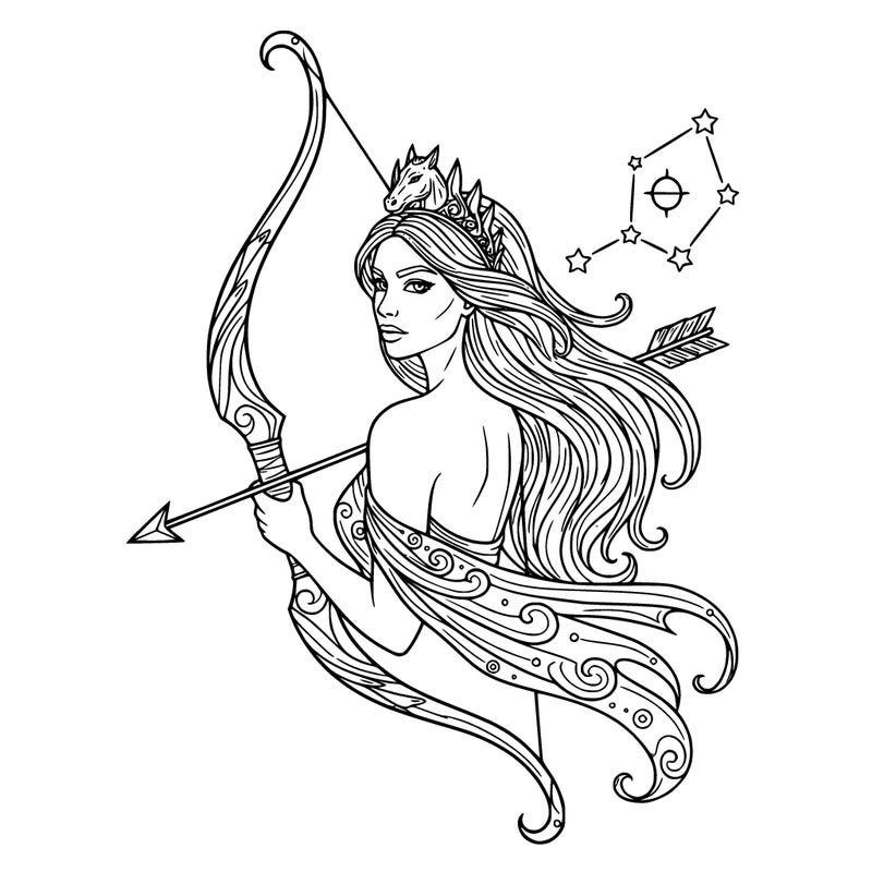 beautiful goddess, sagittarius zodiac sign, head to shoulders