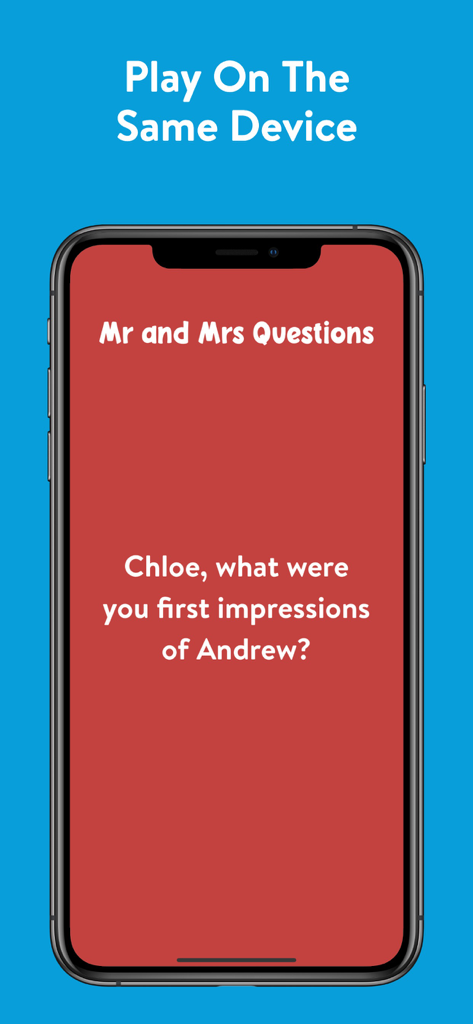 Couples Games for Date Night - Smartphone screen showing a Mr and Mrs question for couples to play on a single device during date night.