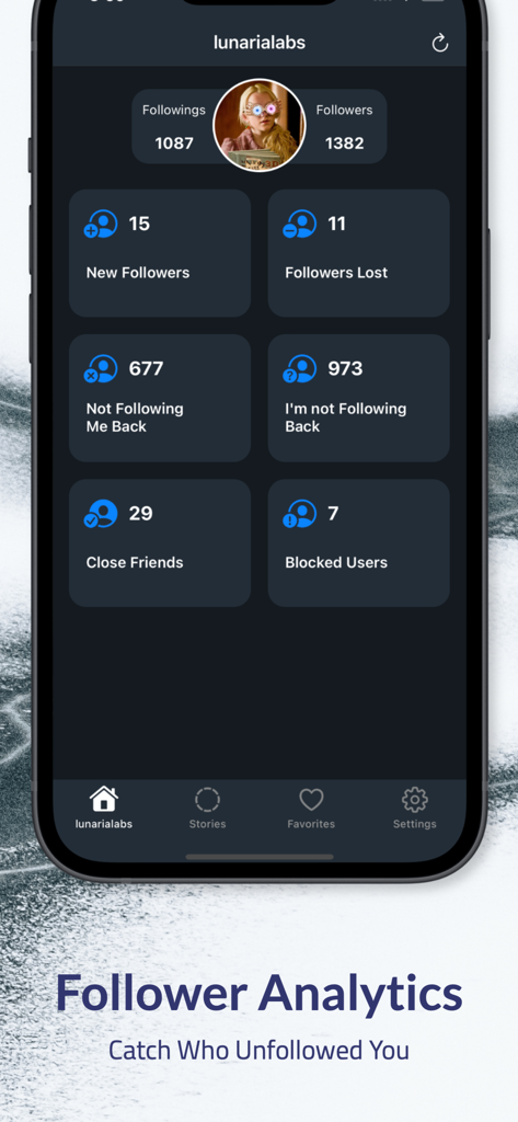 Who Profile: View for my Insta - Instagram follower analytics dashboard showing new and lost followers