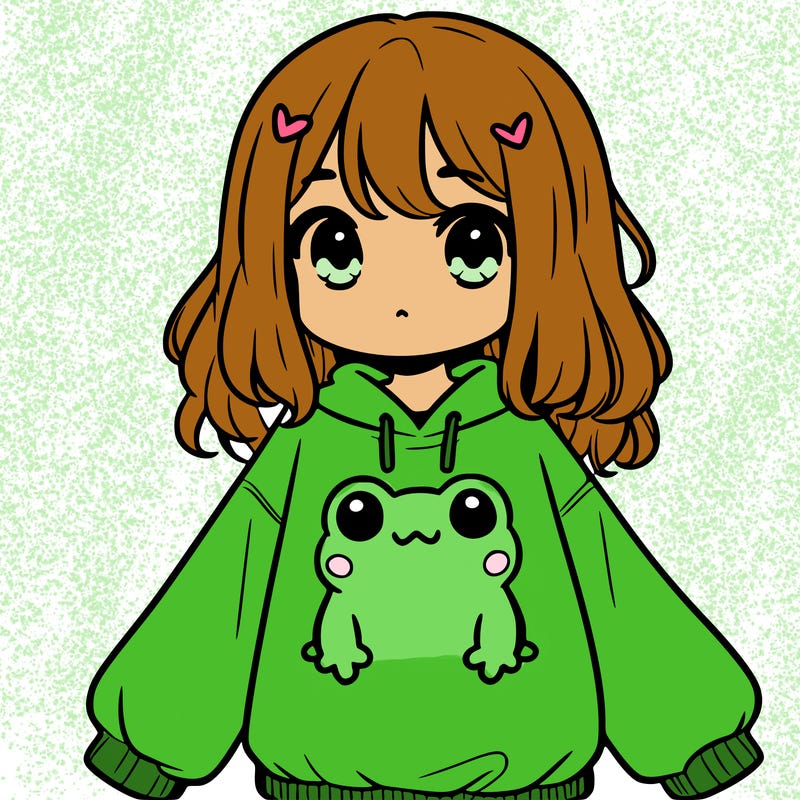 girl wearing frogging sweatshirt