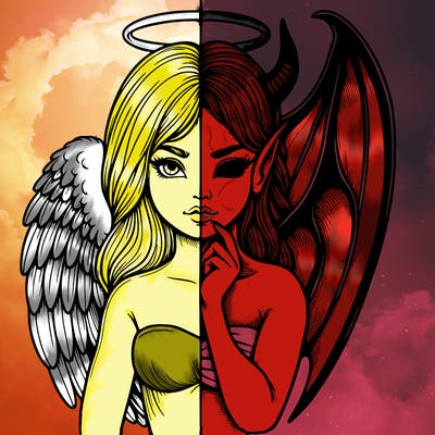 realistic angel half demon