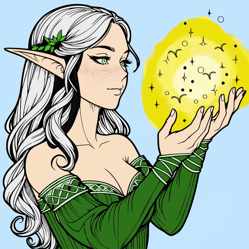 realistic elf girl doing magic
