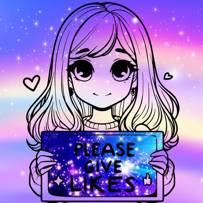 realistic girl that is holding a sign that says please give likes