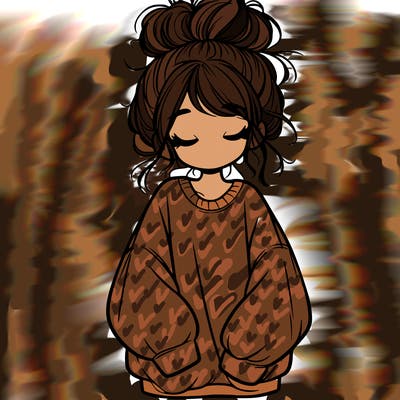 girl with baggy sweatshirt and messy bun