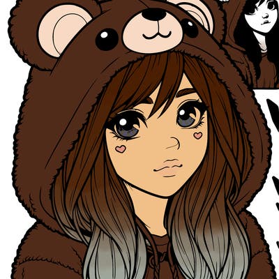 realistic girl in a bear hoodie