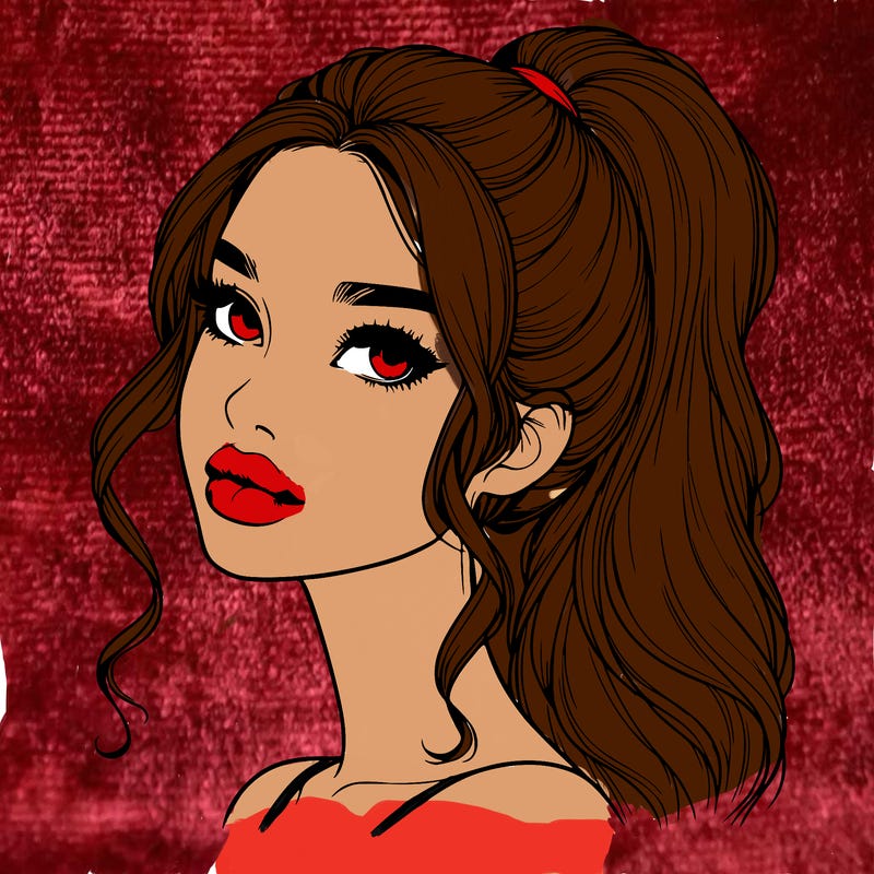 realistic girl with a ponytail on her hair and lips