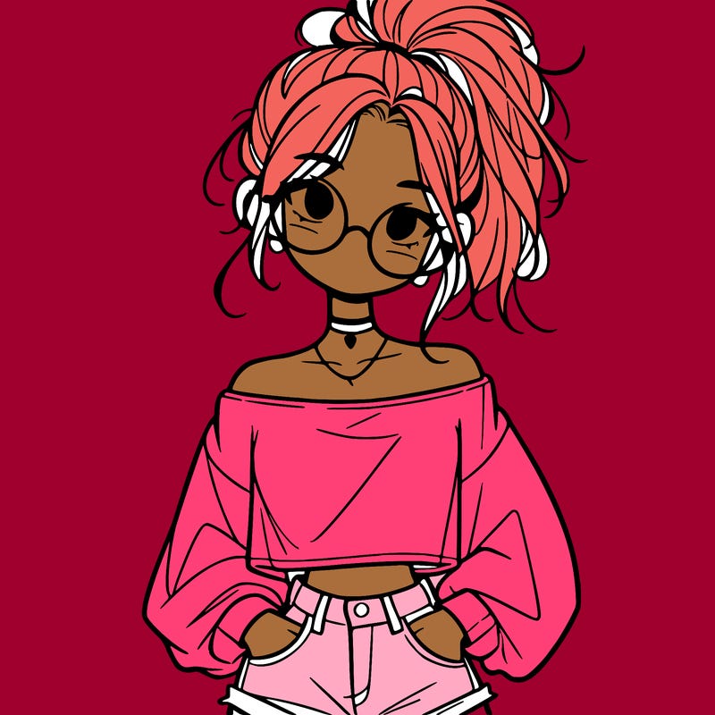 girl with a messy ponytail glasses a baggy crop top and jean shorts