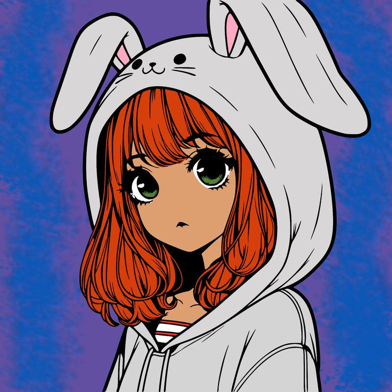 realistic girl wearing a bunny hoodie