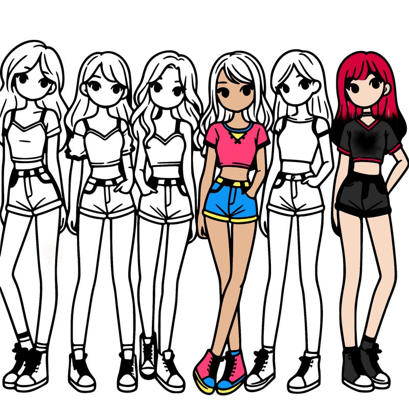 a group of girls wearing crop tops and shorts