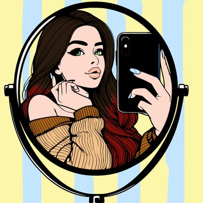 realistic girl taking mirror selfie beautiful