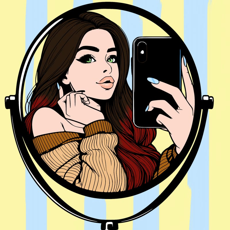 realistic girl taking mirror selfie beautiful