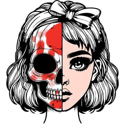realistic girl with half skull mask