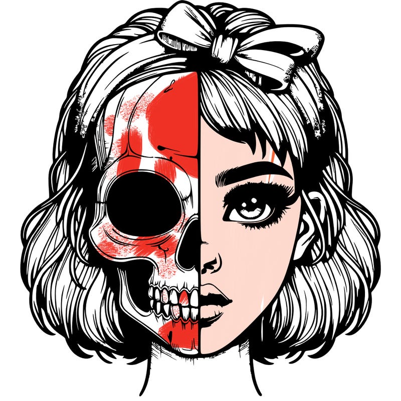 realistic girl with half skull mask