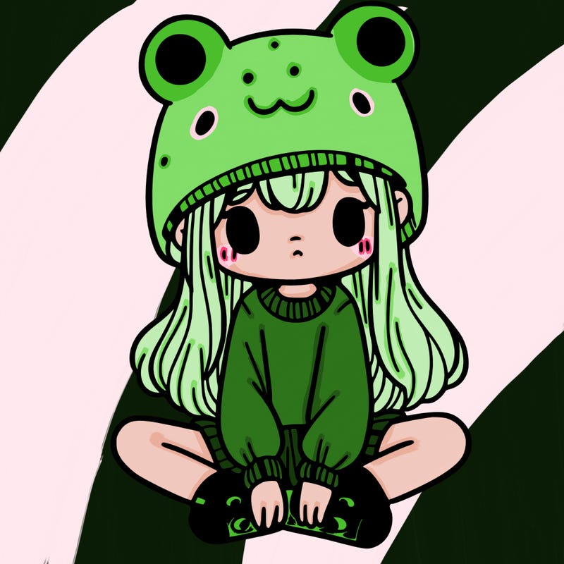 a girl wearing a frog hat and some frog socks