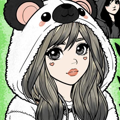 realistic girl in a bear hoodie