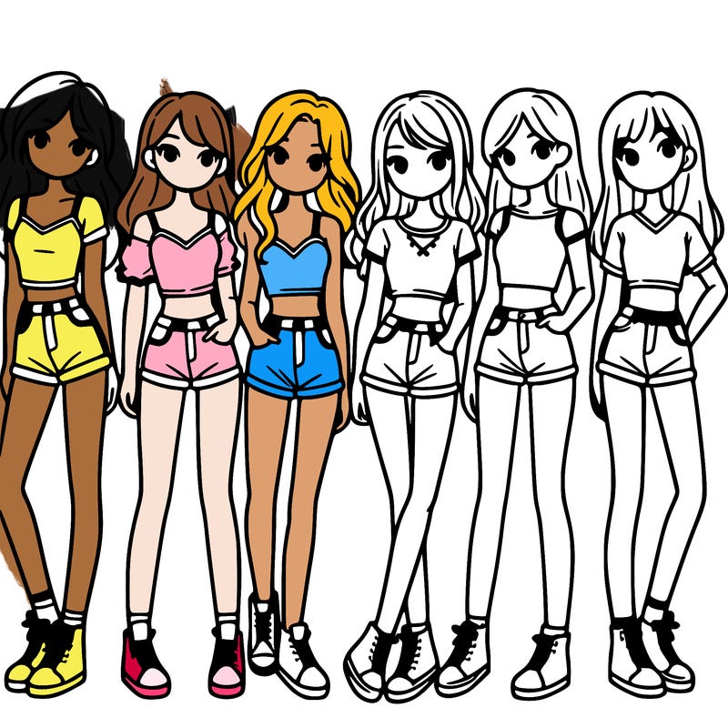 a group of girls wearing crop tops and shorts