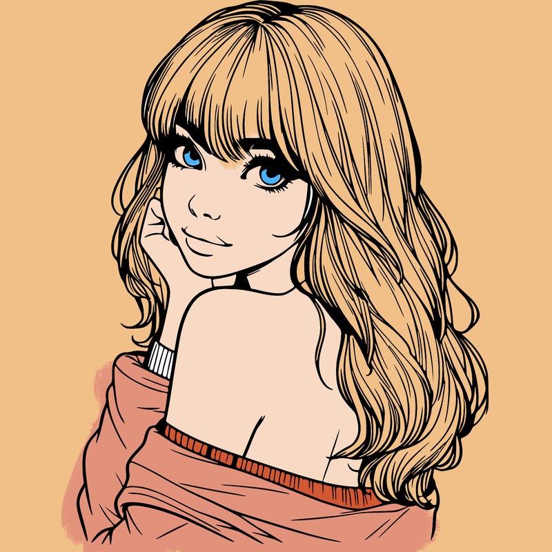 realistic girl with bangs looking over her shoulder