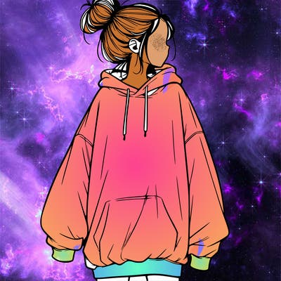 realistic girl with a oversized sweatshirt on and a bun
