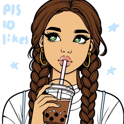 realistic girl with braided hair drinking boba