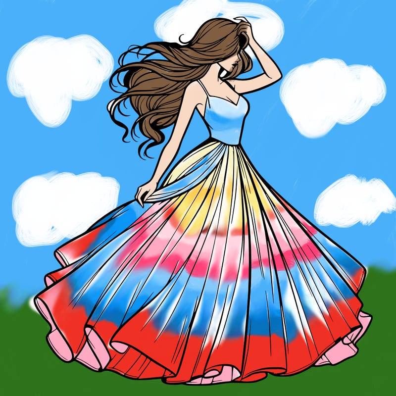 realistic woman with dress flowing in the wind