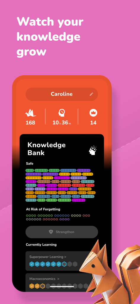 Kinnu: Superpower learning - Kinnu app dashboard showing user learning stats and knowledge bank progress
