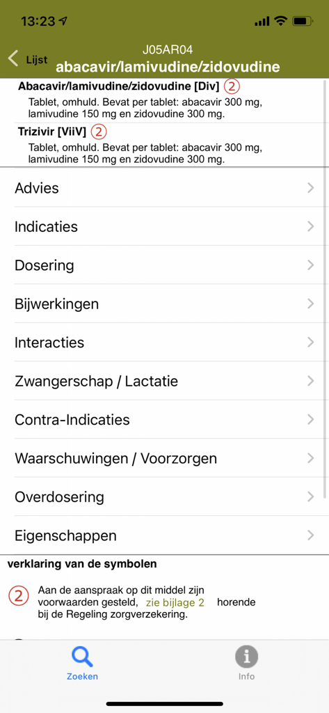 FK - Screen from the FK medical app displaying pharmacological details and categories for a specific medication