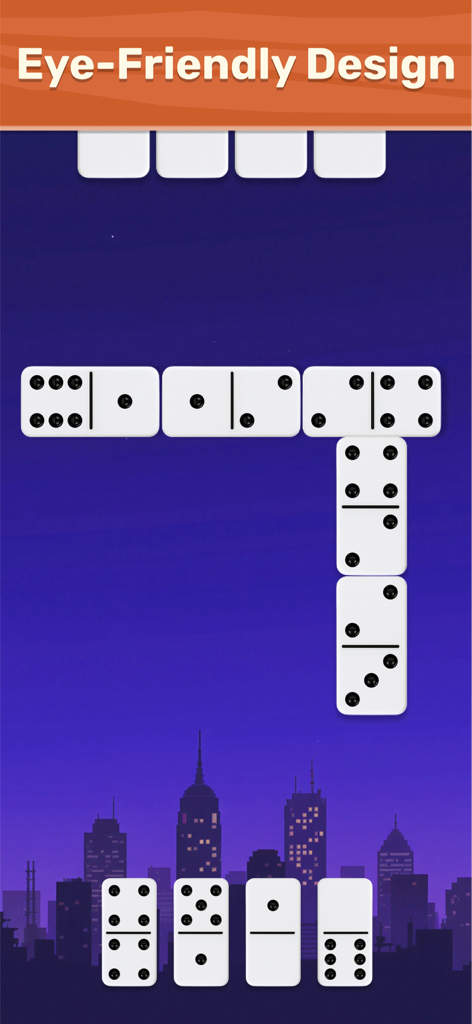 Dominoes game interface featuring large easy to read tiles and eye friendly design.